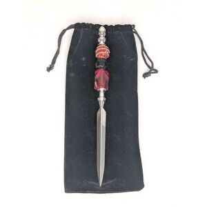Beaded Letter Opener - Red, Black, Silver Handmade Gift Idea